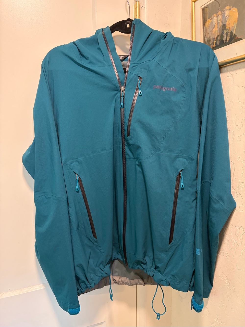 Patagonia H2No Hooded Rain Jacket Teal Blue Full Zip Women's Regular Fit Size L